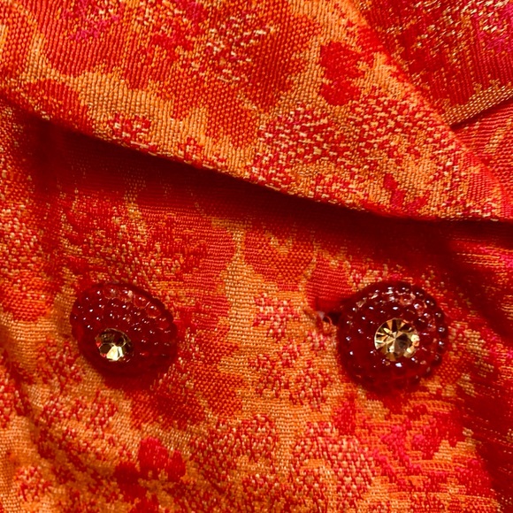 Vintage early 60’s orange brocade jacket with original rhinestone buttons. - Picture 2 of 4
